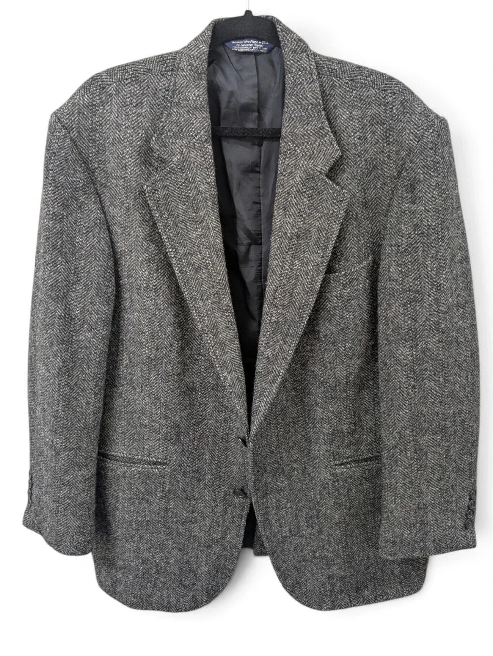Harris Tweed Lands End Blazer Jacket Men's Size 44R Gray Herringbone Sport Coat